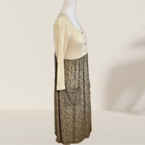 Vintage Sharon Anthony Green Button Midi Dress Grunge Revival - Picture 2 of 7